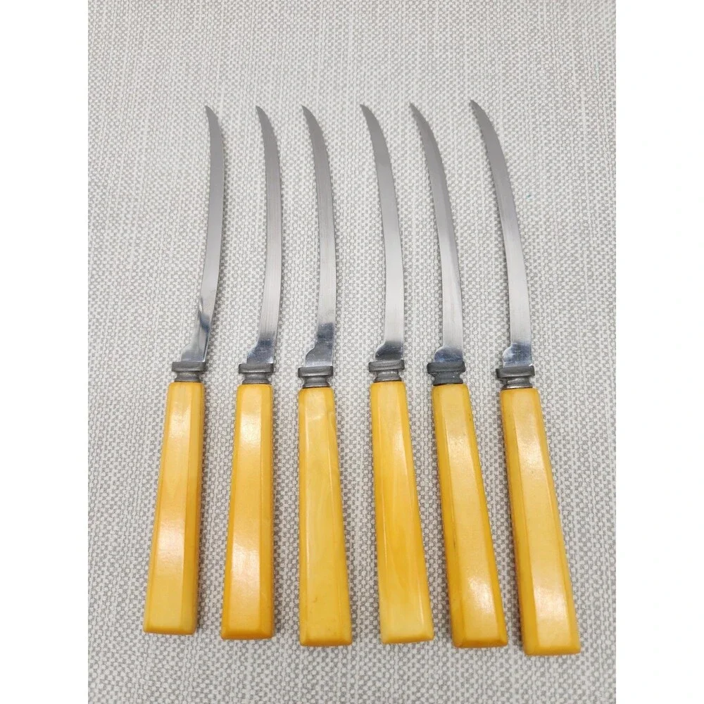 Henry's Original Vintage Tomato & Steak Knife Set Of Six Butterscotch  Bakelite